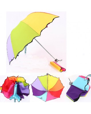 Rainbow Colorful Straight Shank Folding Umbrella