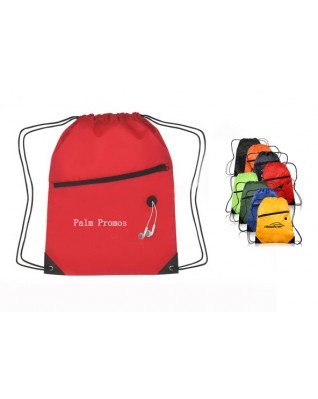 Sports Pack With Front Zipper - Drawstring Bag Backpack