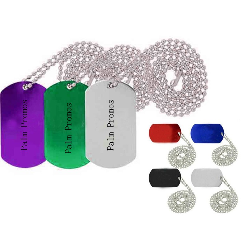 Aluminum dog tag with bead chain