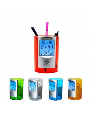 Pen Holder With Multi Function Clock