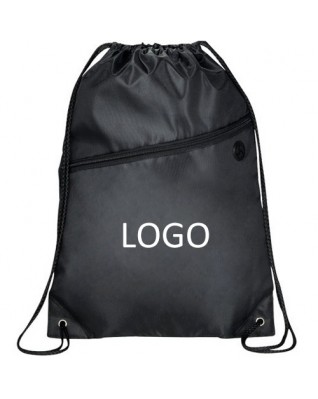 Drawstring Backpack Bag With Front Zipper Pocket