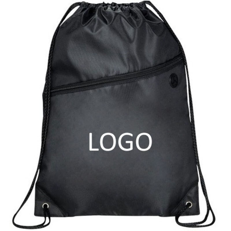 Drawstring Backpack Bag With Front Zipper Pocket