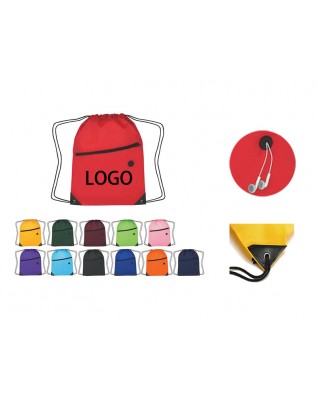 Drawstring Backpack With Front Zipper