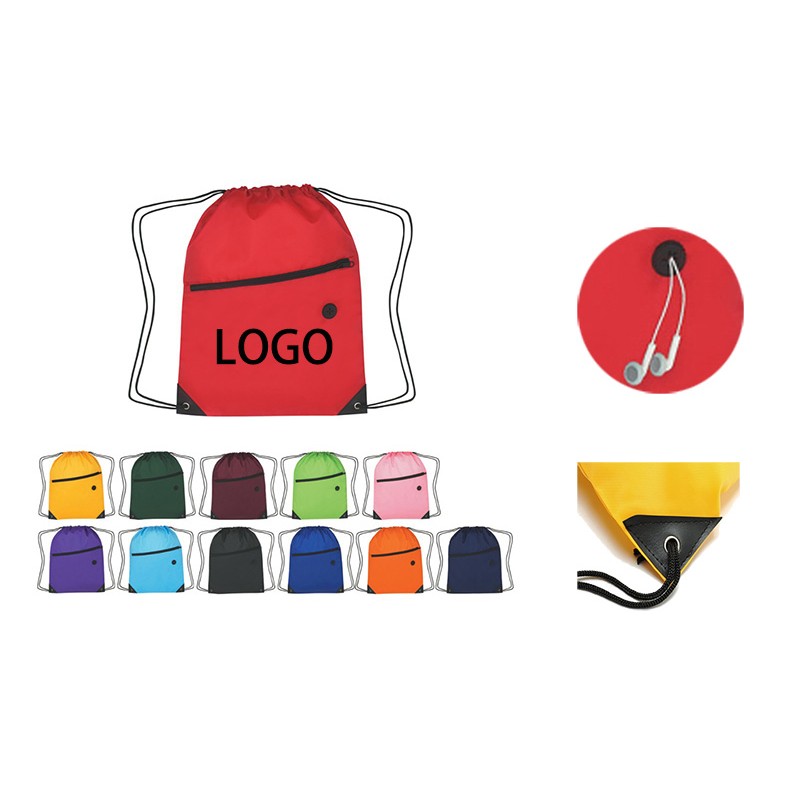 Drawstring Backpack With Front Zipper