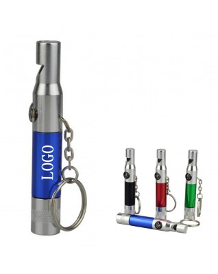 Portable LED Torch Light Compass Whistle Keychain Keyring