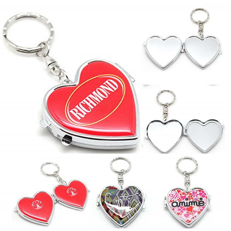 Heart-shaped Folding Mirror With Key Ring 
