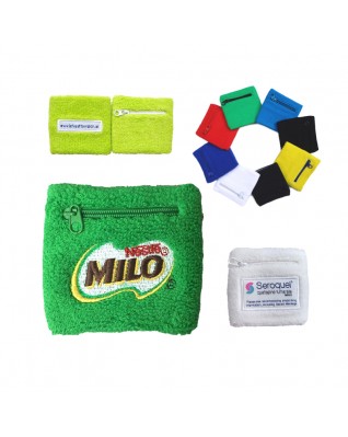 Cotton Sports Sweatband w/ Zipper Pocket