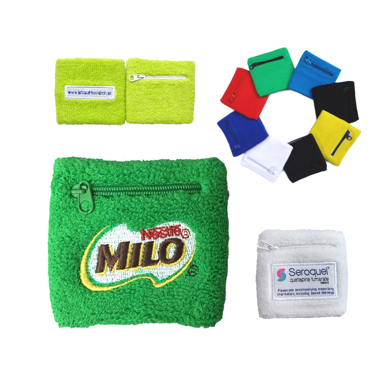Cotton Sports Sweatband w/ Zipper Pocket