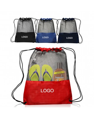 Mesh Drawstring Backpack Tote Sports Bag 