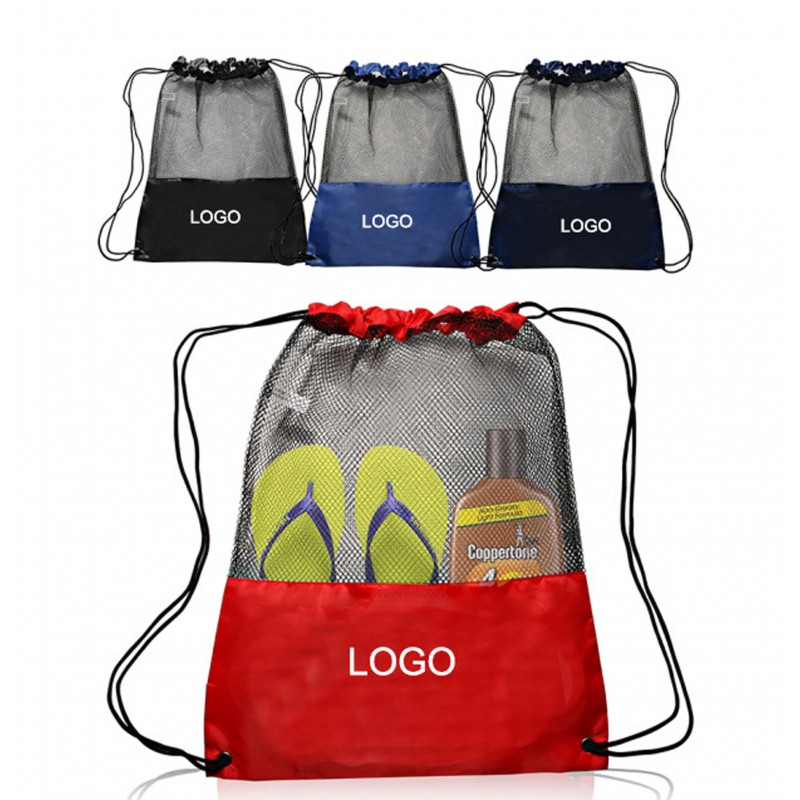 Mesh Drawstring Backpack Tote Sports Bag 