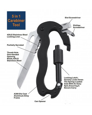 5 In 1 Aluminum Multifunction Carabiner