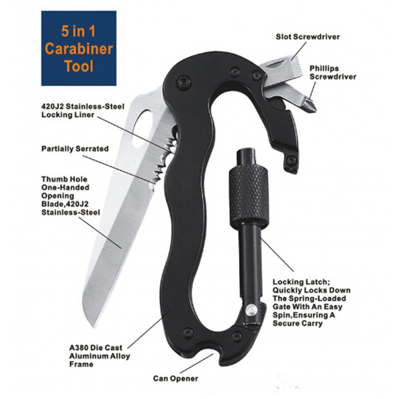 5 In 1 Aluminum Multifunction Carabiner
