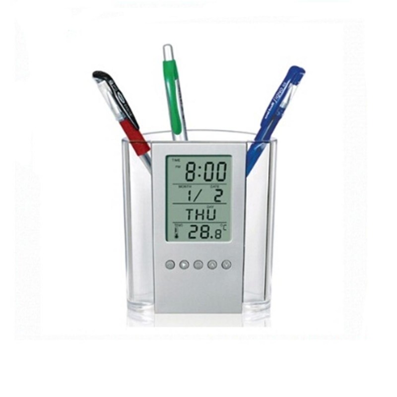 Transparent pen holder digital clock