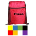 Nylon Drawstring Backpack With Front Zipper Pocket