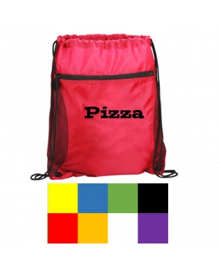 Nylon Drawstring Backpack With Front Zipper Pocket