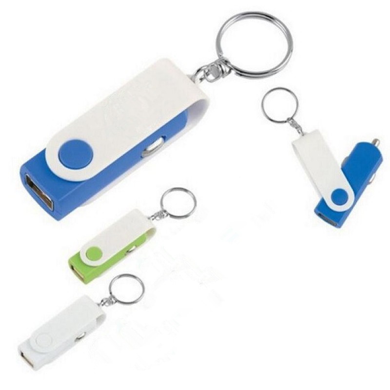 USB Car Charger & Adaptor With Detachable Swivel Keychain